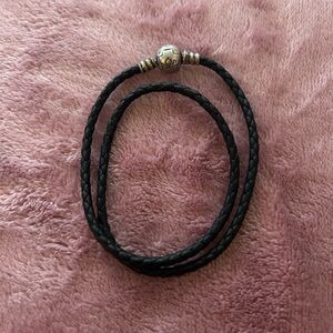 Pandora Black and Silver Braided Leather Bracelet